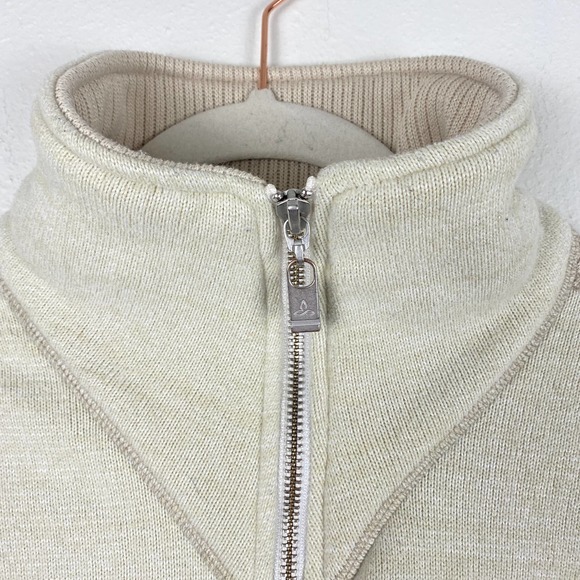 PrAna Tobi Full Zip Sweater Two Tone Cream Beige Pockets Ribbed Knit Women L - Picture 7 of 13